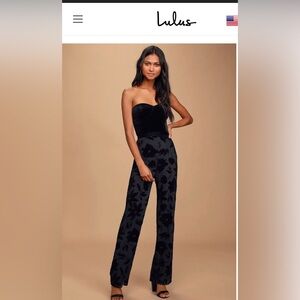 NWT Lulus black velvet bodice and floral burnout jumpsuit